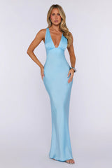 Polished Affair Satin Maxi Dress Blue