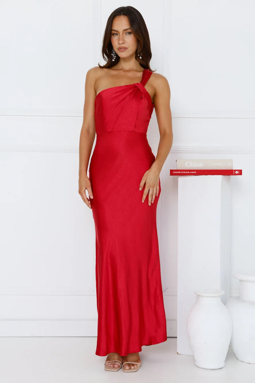 Graceful Elegance One Shoulder Satin Maxi Dress Orange