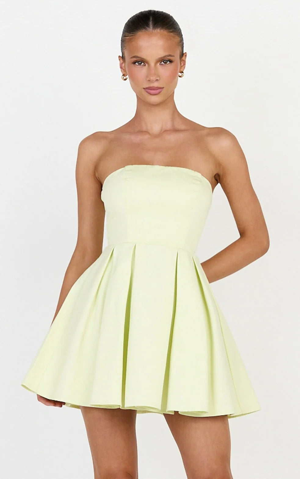 Avery Mini Dress - Strapless Fitted Bodice Full Pleated Skirt Dress in Orange