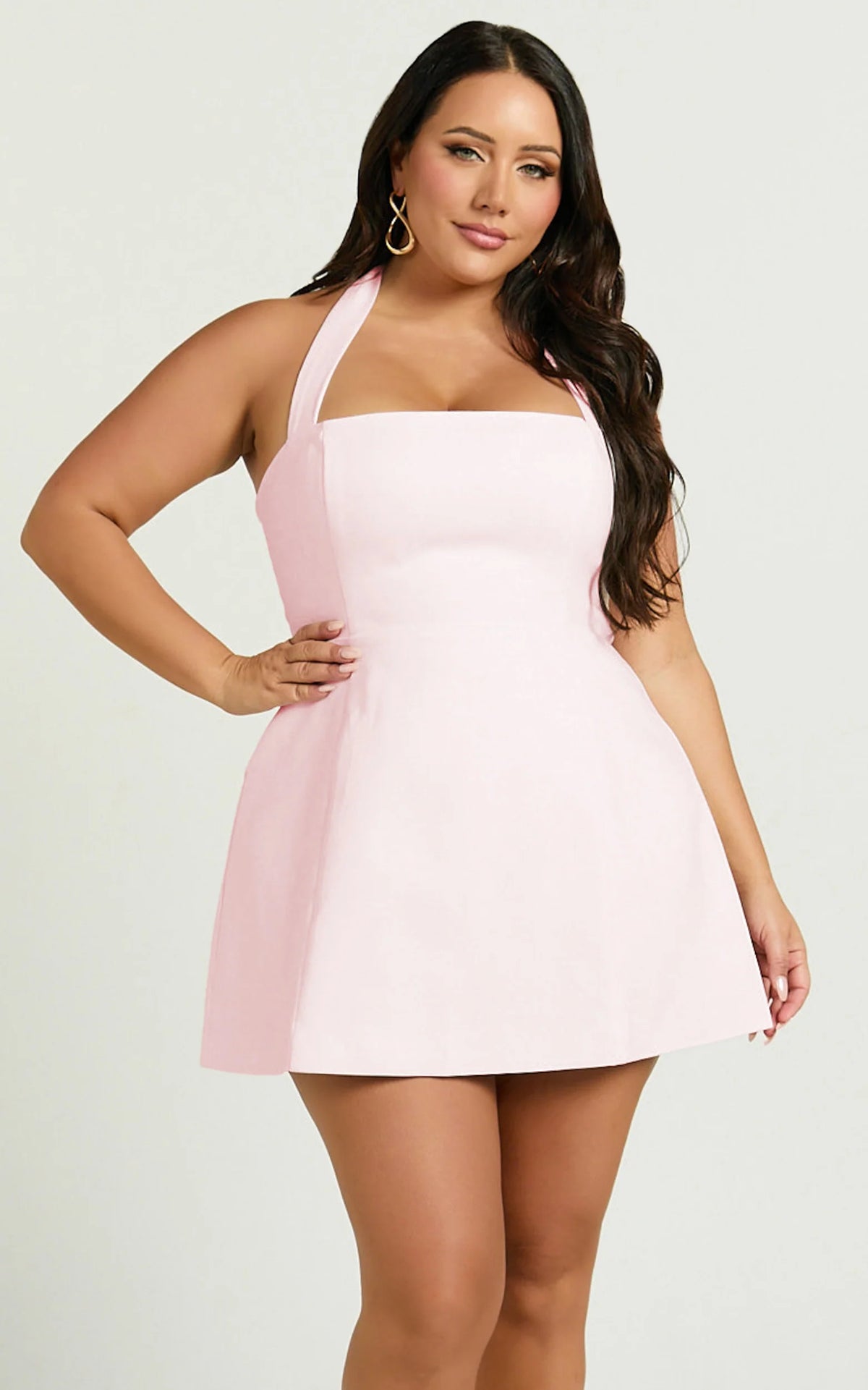 Dante Mini Dress - Halter Neck Tie Tulip Skirt Dress in Soft Blue