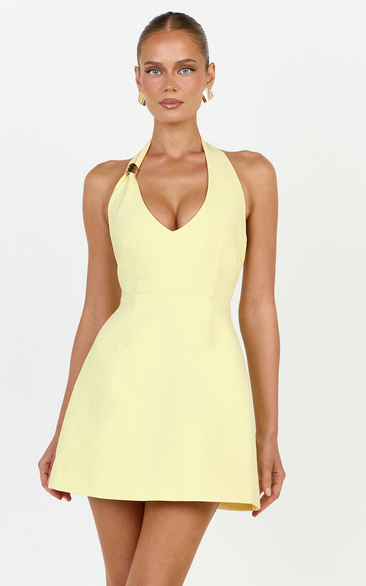 Leilani Mini Dress - Plunge Gold Hardware Fit and Flare Dress in Red
