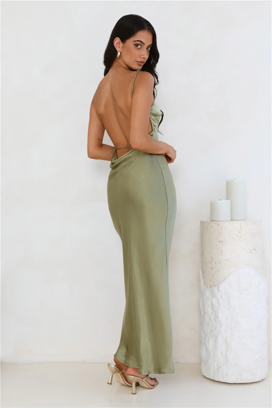Unveiled Sophistication Satin Maxi Dress Ruby