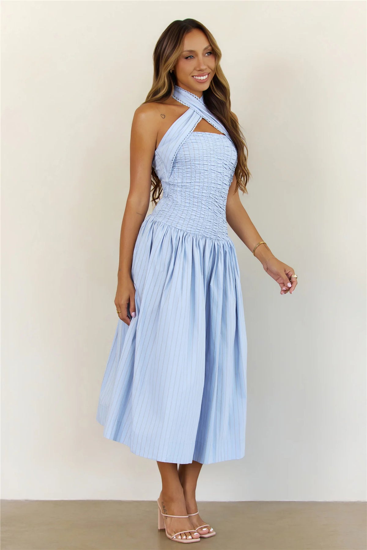 Poolside Whispers Halter Midi Dress Blue
