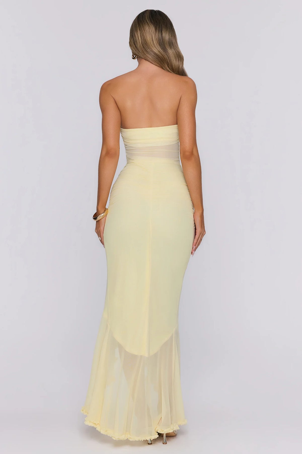 Spark Soirée Strapless Mesh Maxi Dress Blush