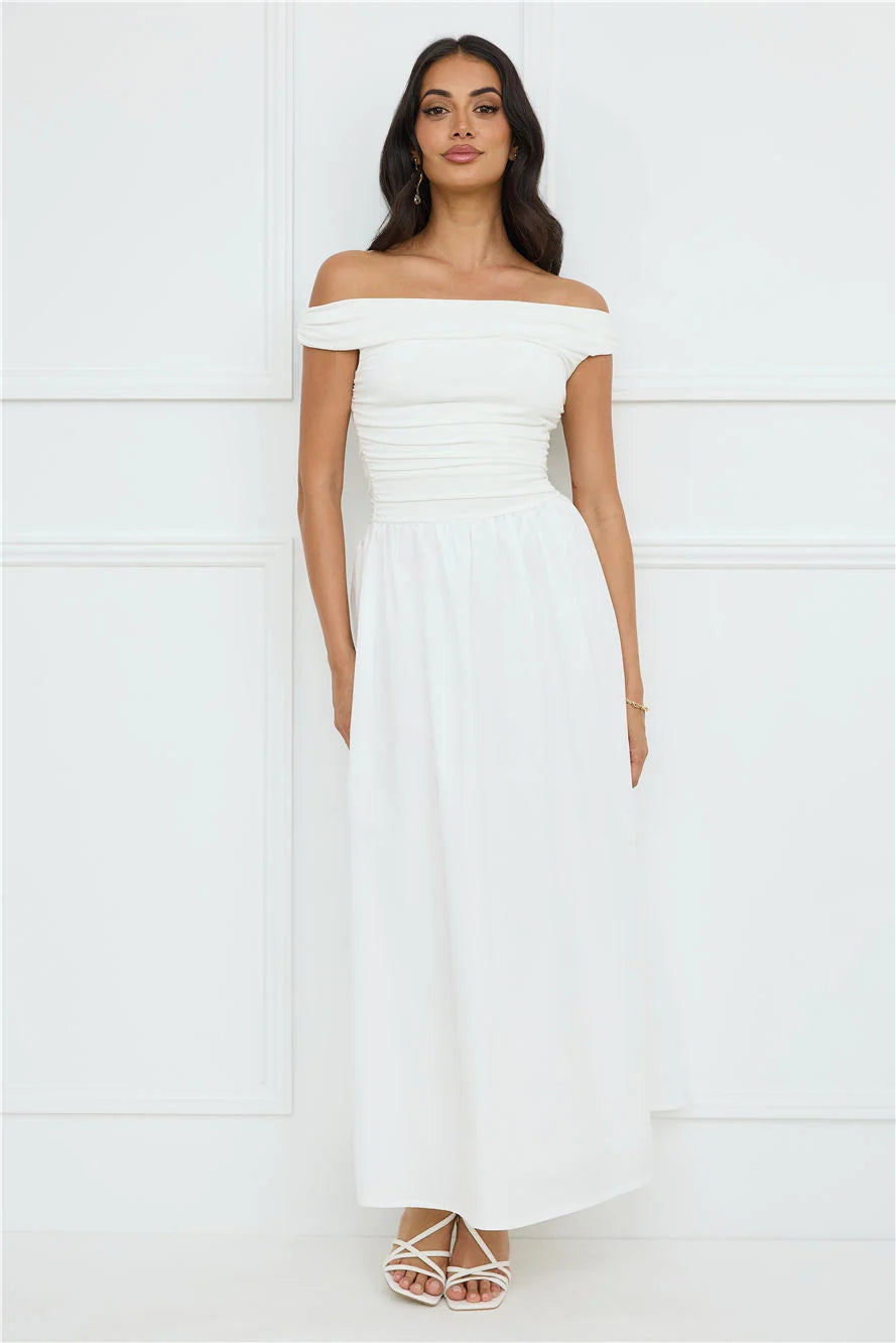 Camellia Charm Off Shoulder Maxi Dress Yellow