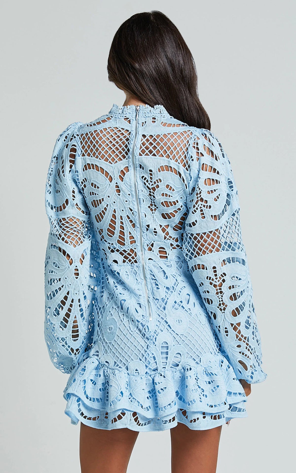 Kiss Me Now Mini Dress - Long Puff Sleeve Dress in White Lace