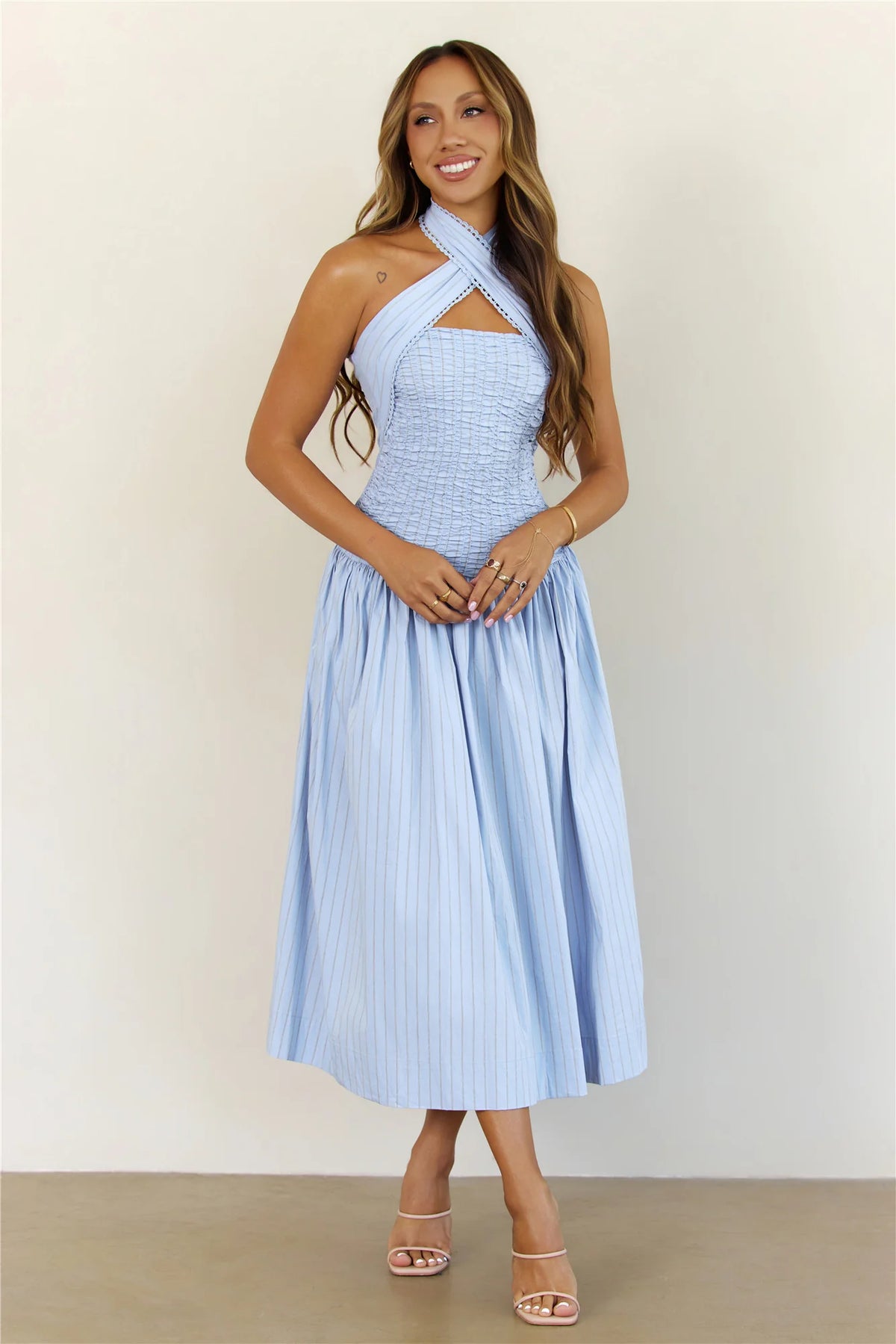 Poolside Whispers Halter Midi Dress Blue