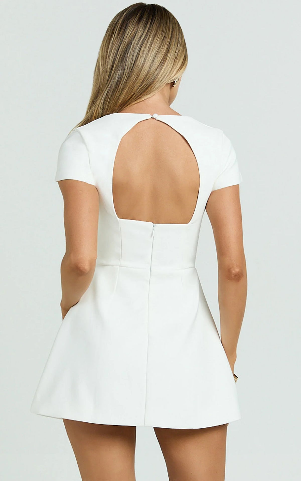 Yuna Mini Dress - Cap Sleeve Open Back Fit And Flare Tulip Dress in Blue