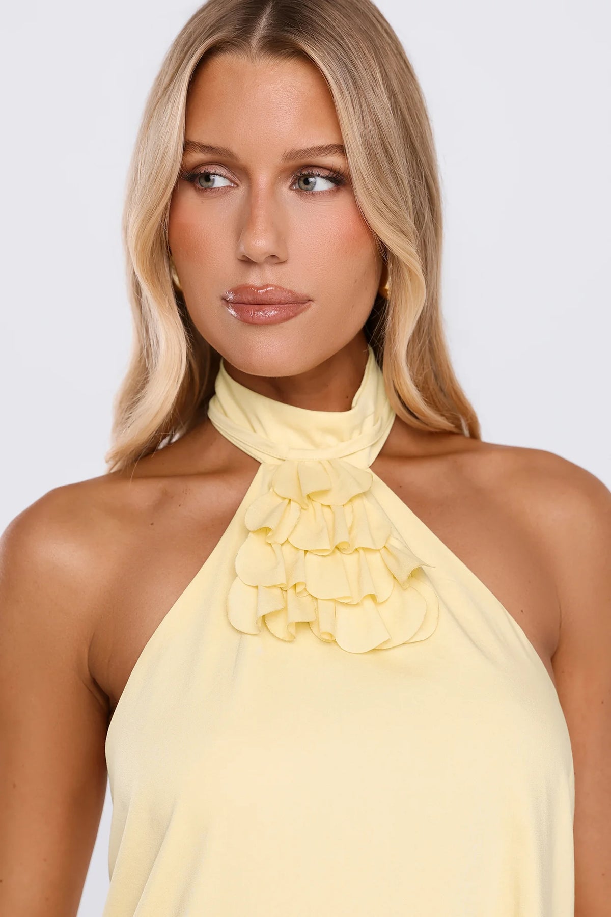 Need This Edit Halter Mini Dress Yellow