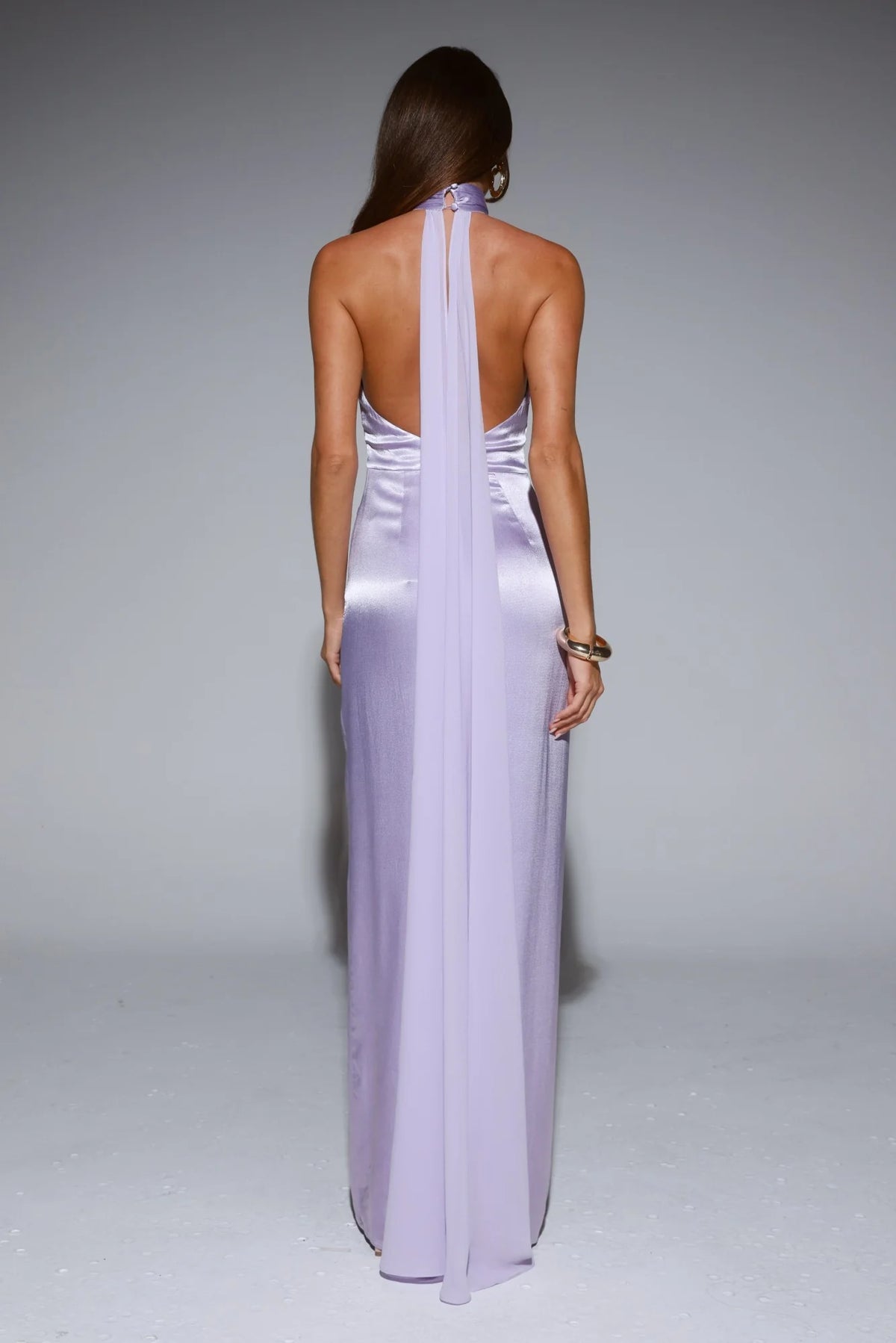 Effortless Luxe Halter Satin Maxi Dress Chocolate