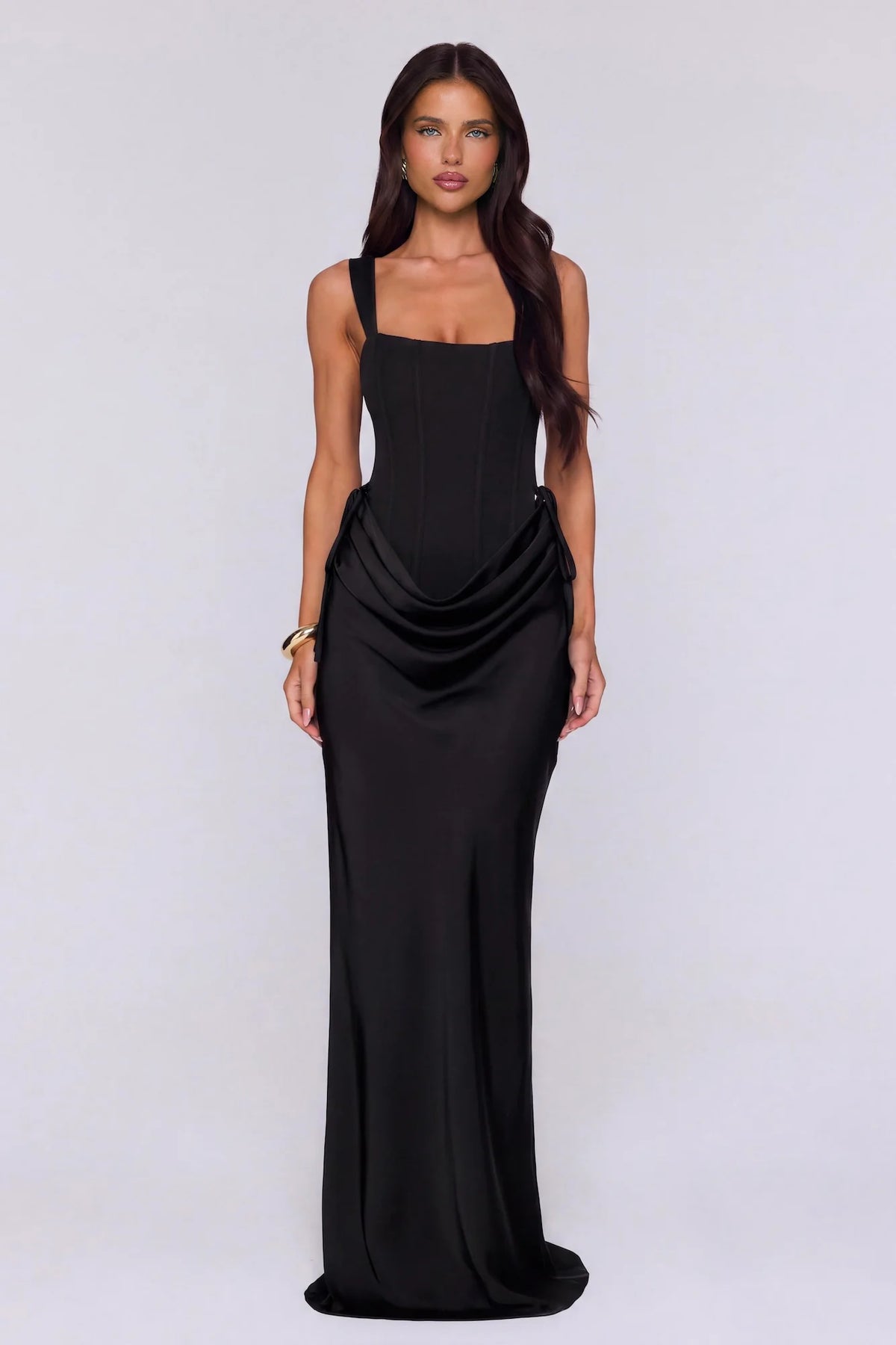 Evening Spark Satin Maxi Skirt Black