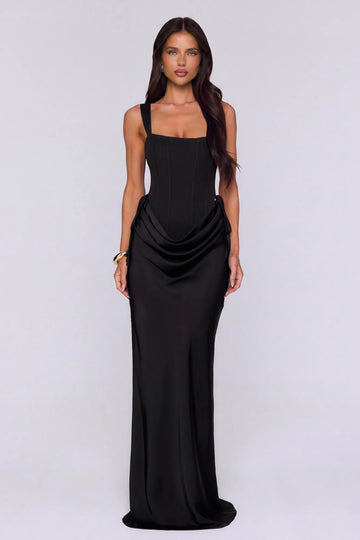 Evening Spark Satin Maxi Skirt Black