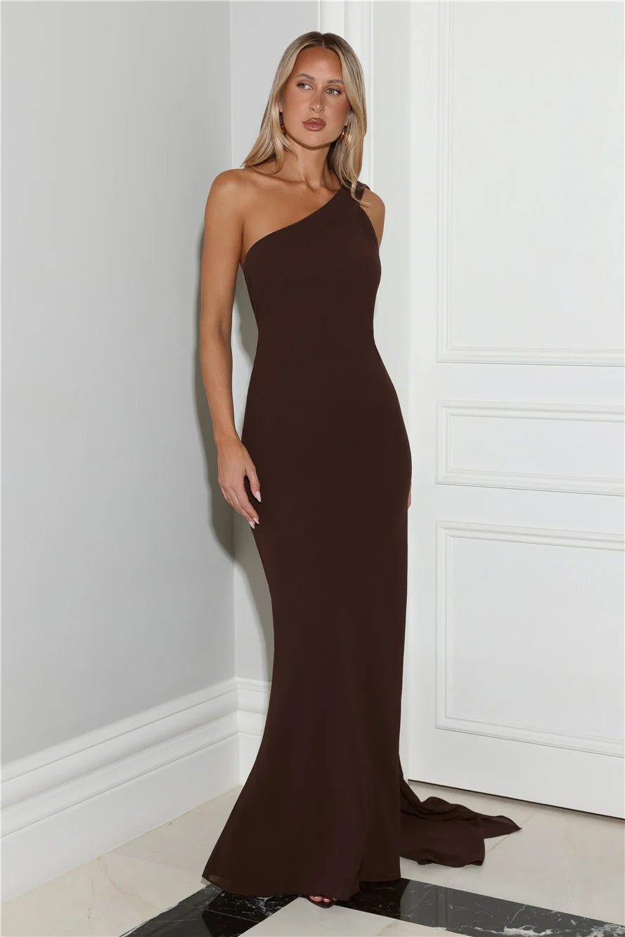 Sultry Drape One Shoulder Maxi Dress Yellow