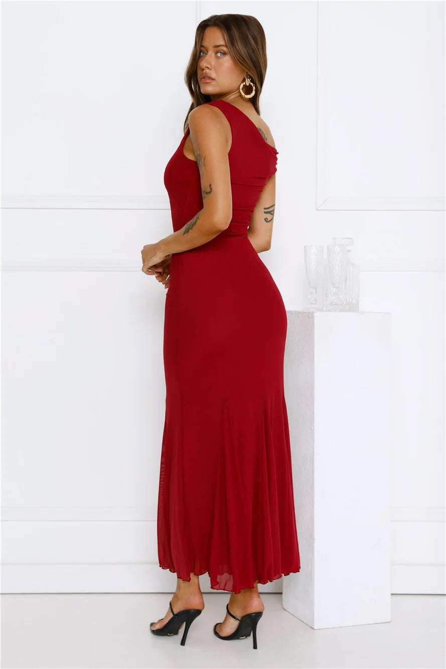 Moonlit Mischief Mesh Maxi Dress Wine