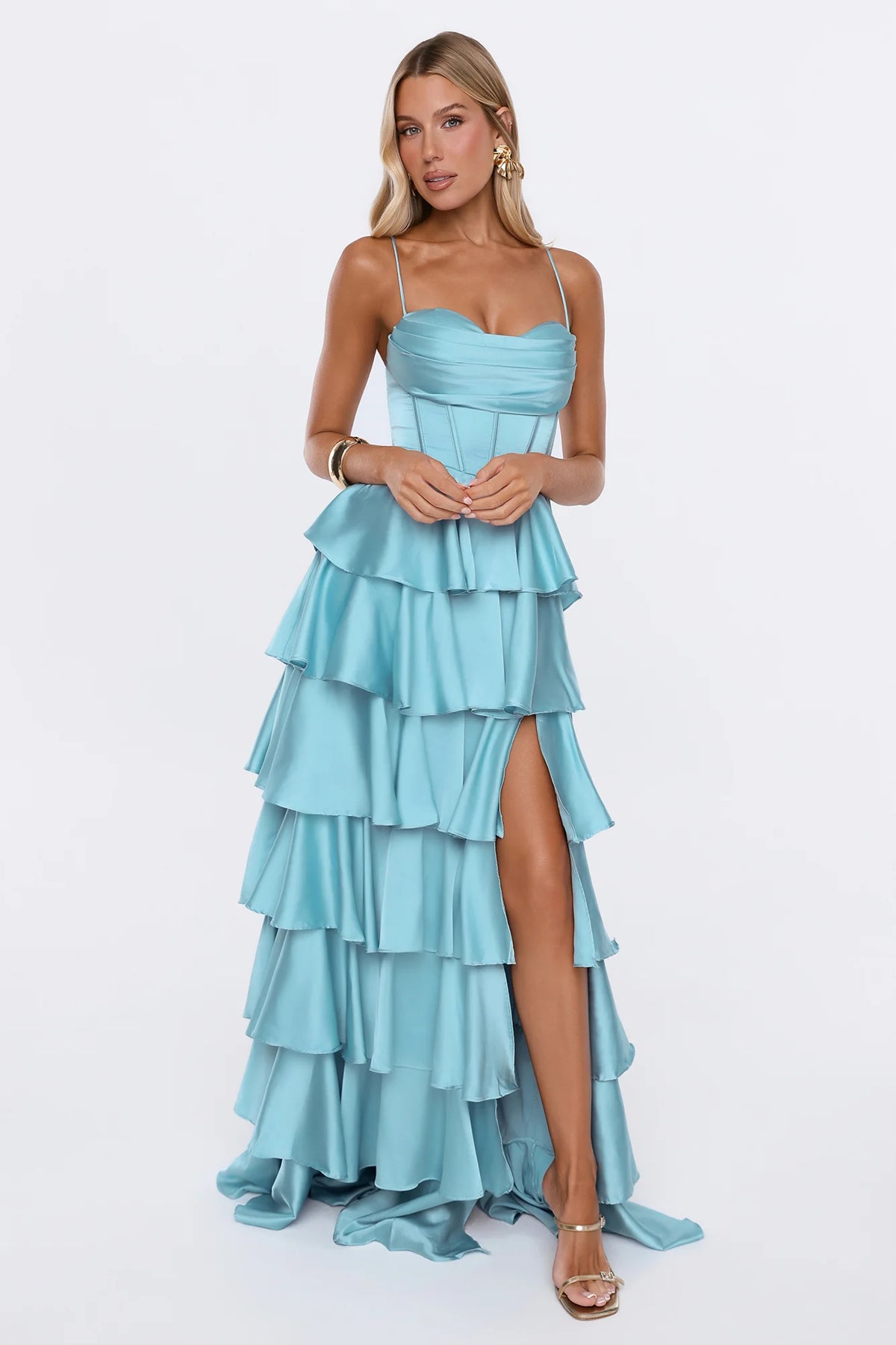 Lights Camera Party Satin Maxi Dress Emerald