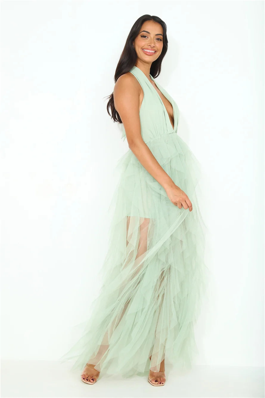 Into The Middle Tulle Halter Maxi Dress Pink