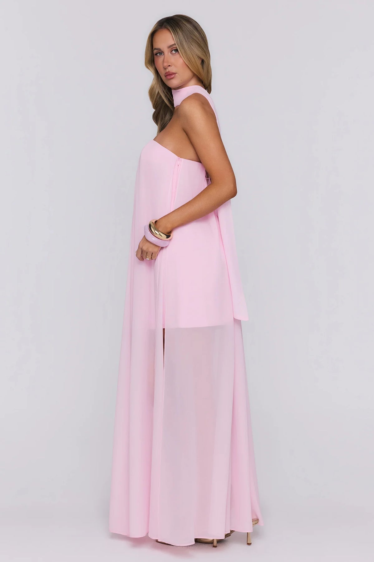 Silken Glow Strapless Maxi Dress Pink