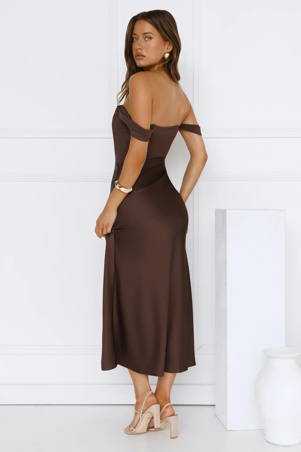 Evening Muse Off Shoulder Mesh Maxi Dress Black