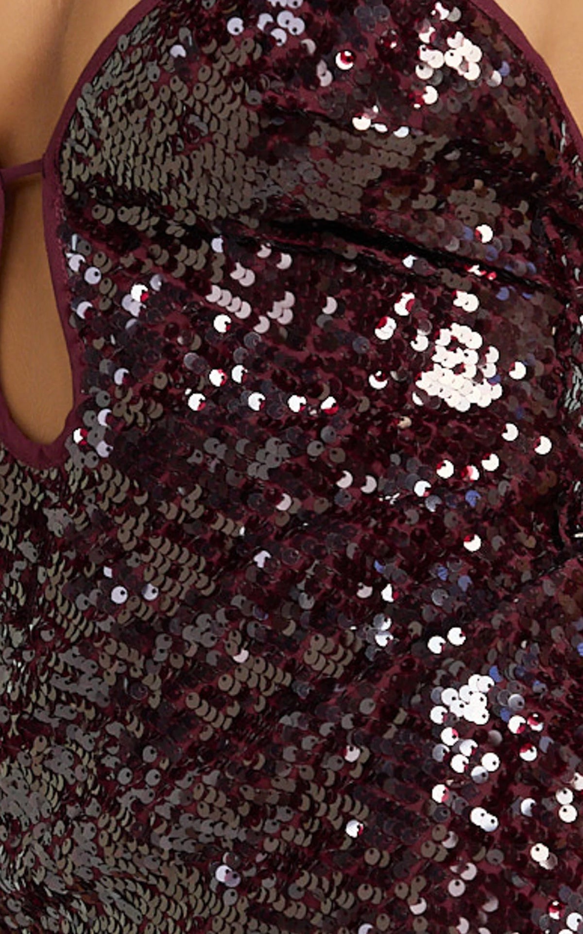 Finn Mini Dress - Plunge Neck Sheer Sequin Dress in Red