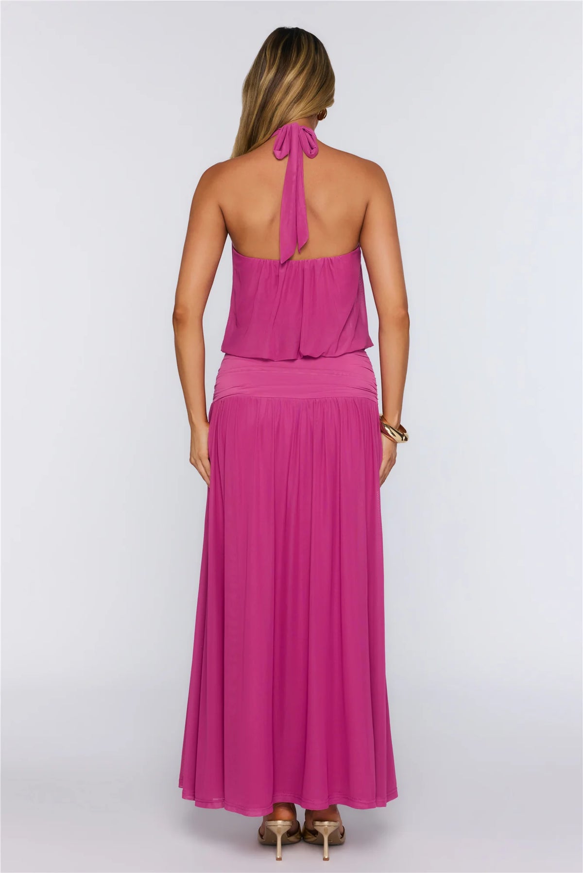 Dreamy Flowy Halter Maxi Dress Light Blue