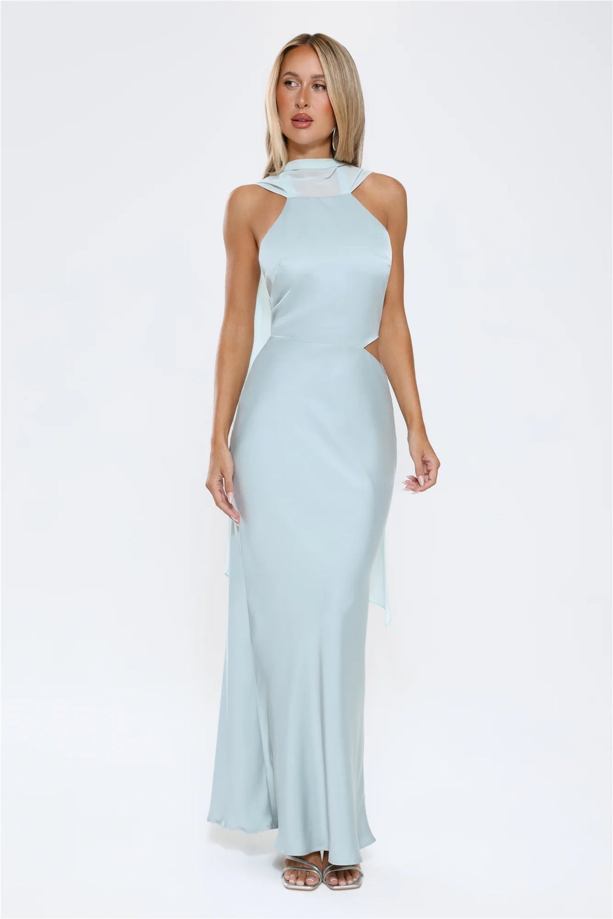 Luxe Obsession Halter Satin Maxi Dress Seafoam