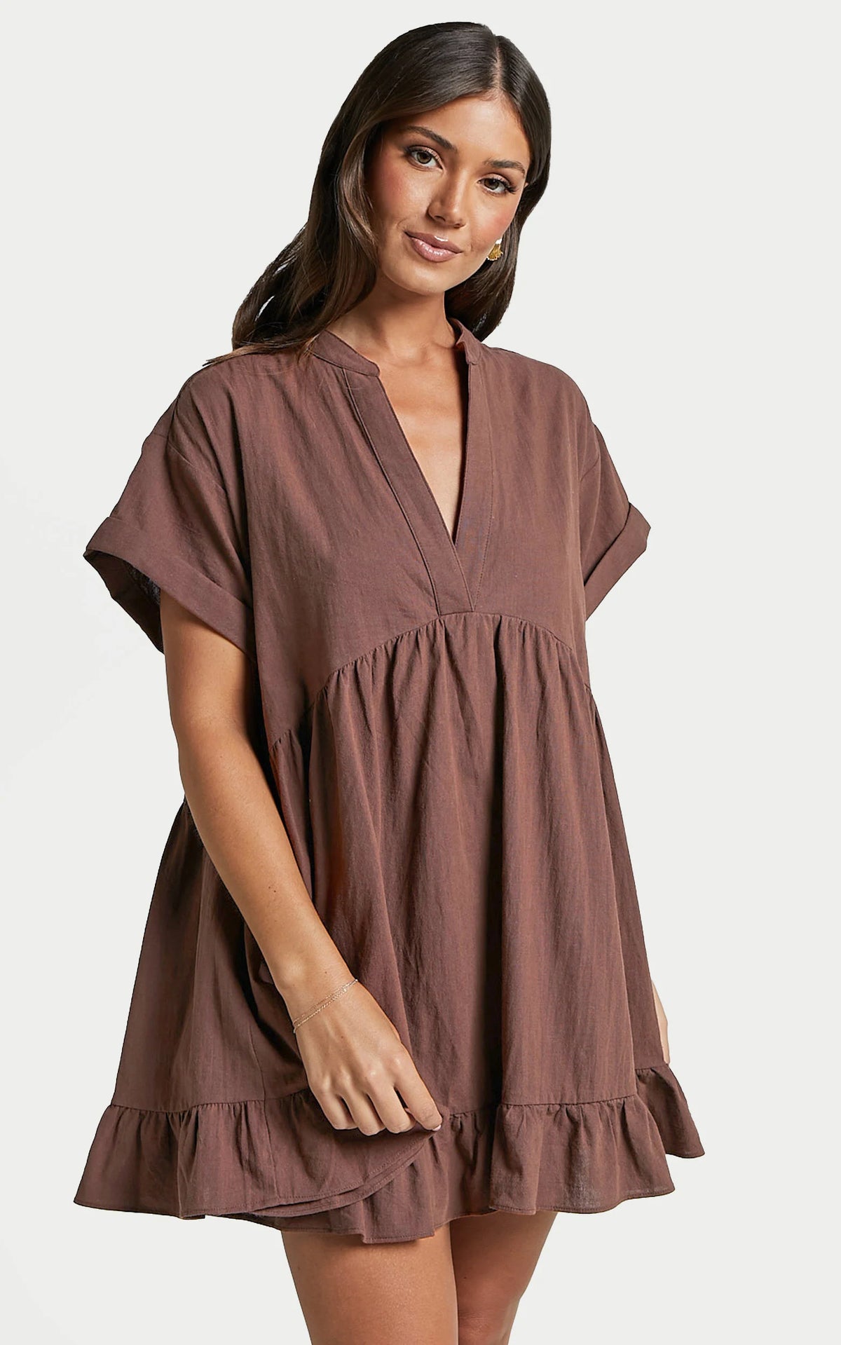 Calissa Mini Dress - Frill Hem Smock Dress in Light Blue