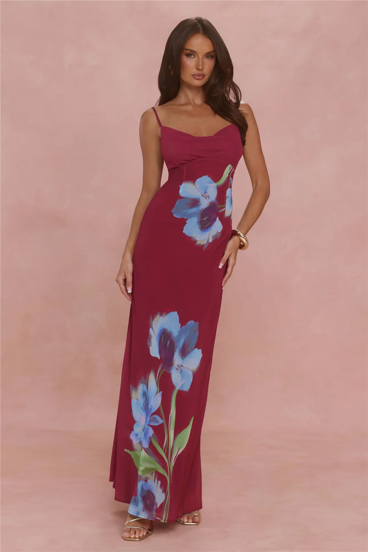 Galaxy Petals Maxi Dress Wine