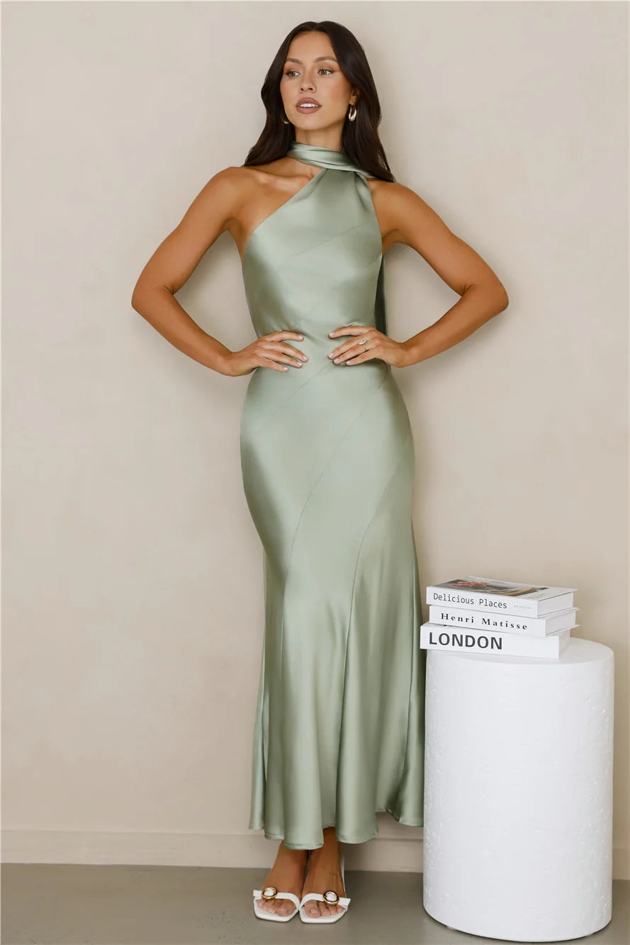 Kissed By Moonlight Satin Maxi Dress Sage