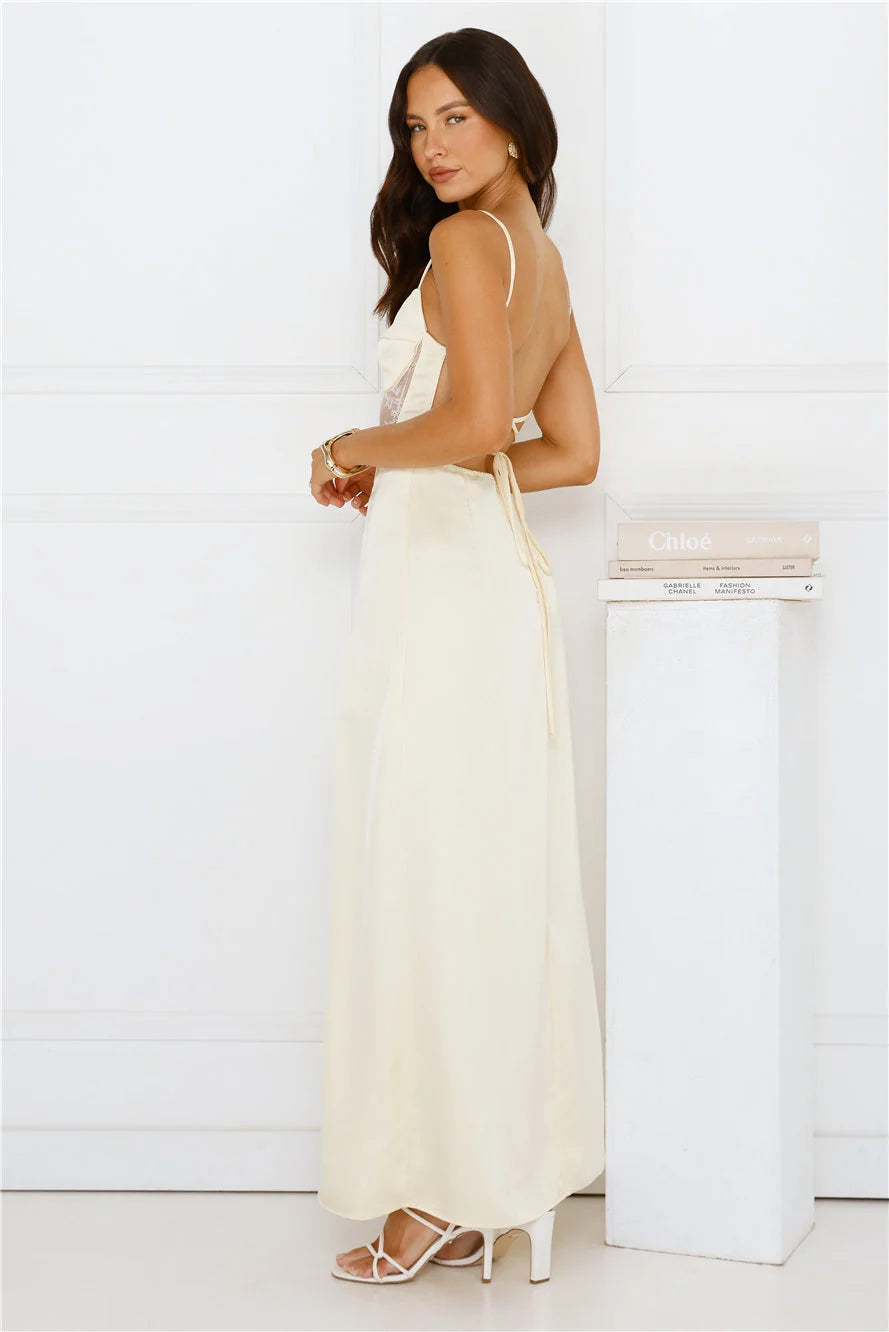 Midnight Heirloom Satin Maxi Dress Blue