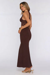 Style That Stays Halter Lace Crop Top Brown