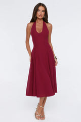 Luxe Femininity Halter Midi Dress Wine