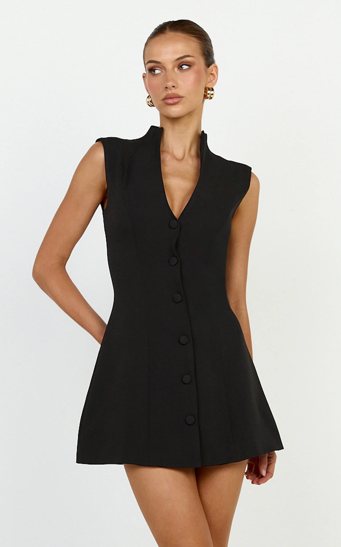 Jacinta Mini Dress - Sleeveless Button Front Tulip Dress in Baby Pink