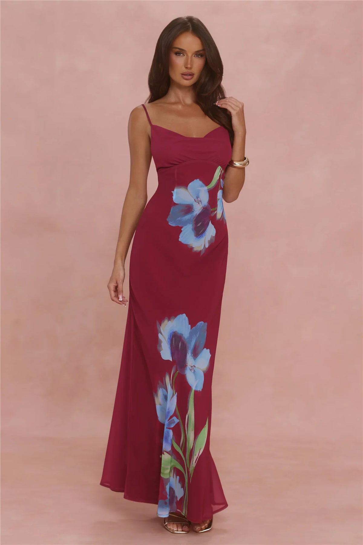 Galaxy Petals Maxi Dress Wine