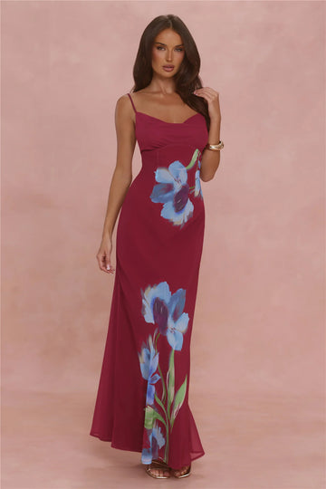 Galaxy Petals Maxi Dress Wine