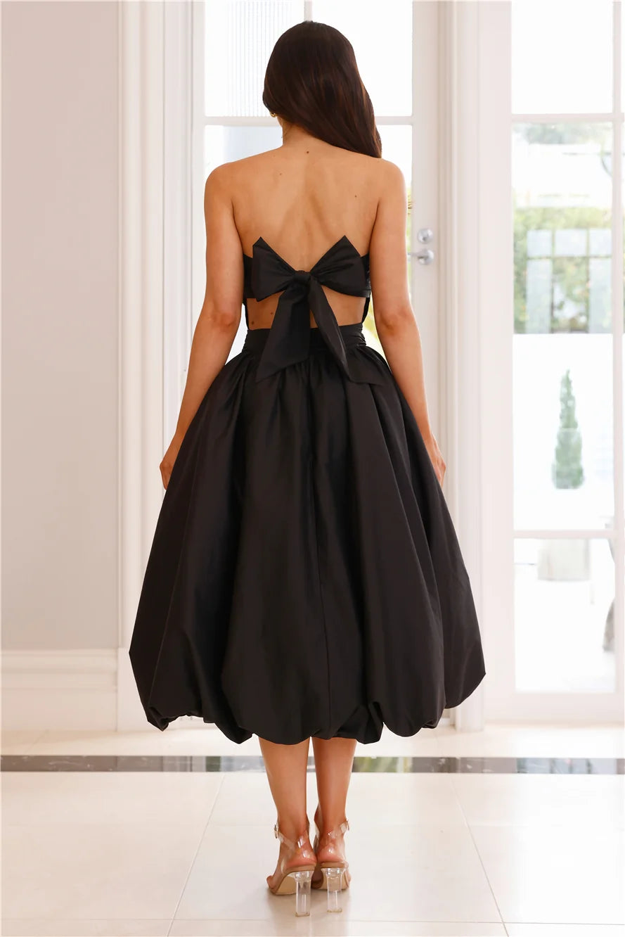 Upon A Cloud Strapless Bubble Midi Dress Pink
