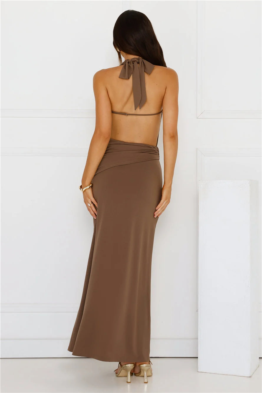 Silk Essence Halter Maxi Dress Black