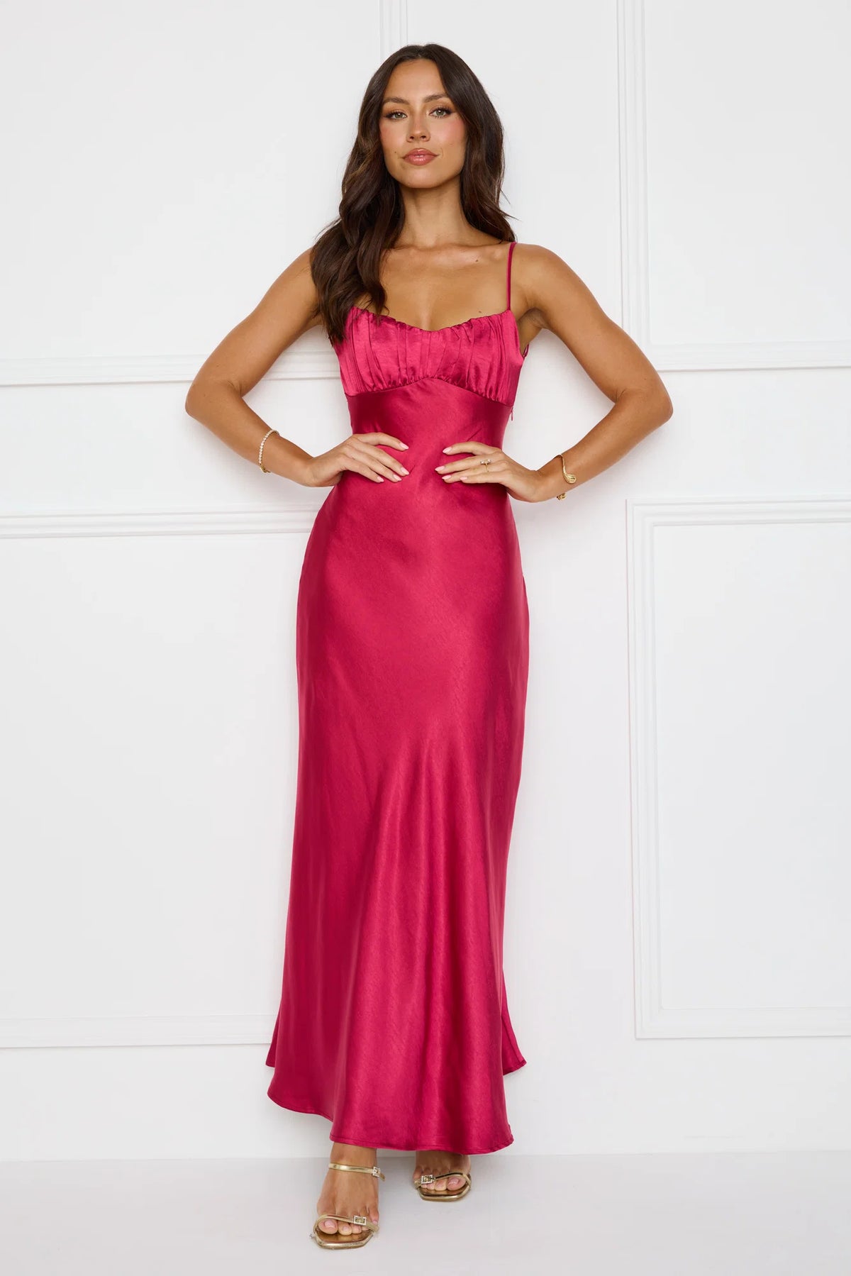 Empire Chic Satin Maxi Dress Chocolate