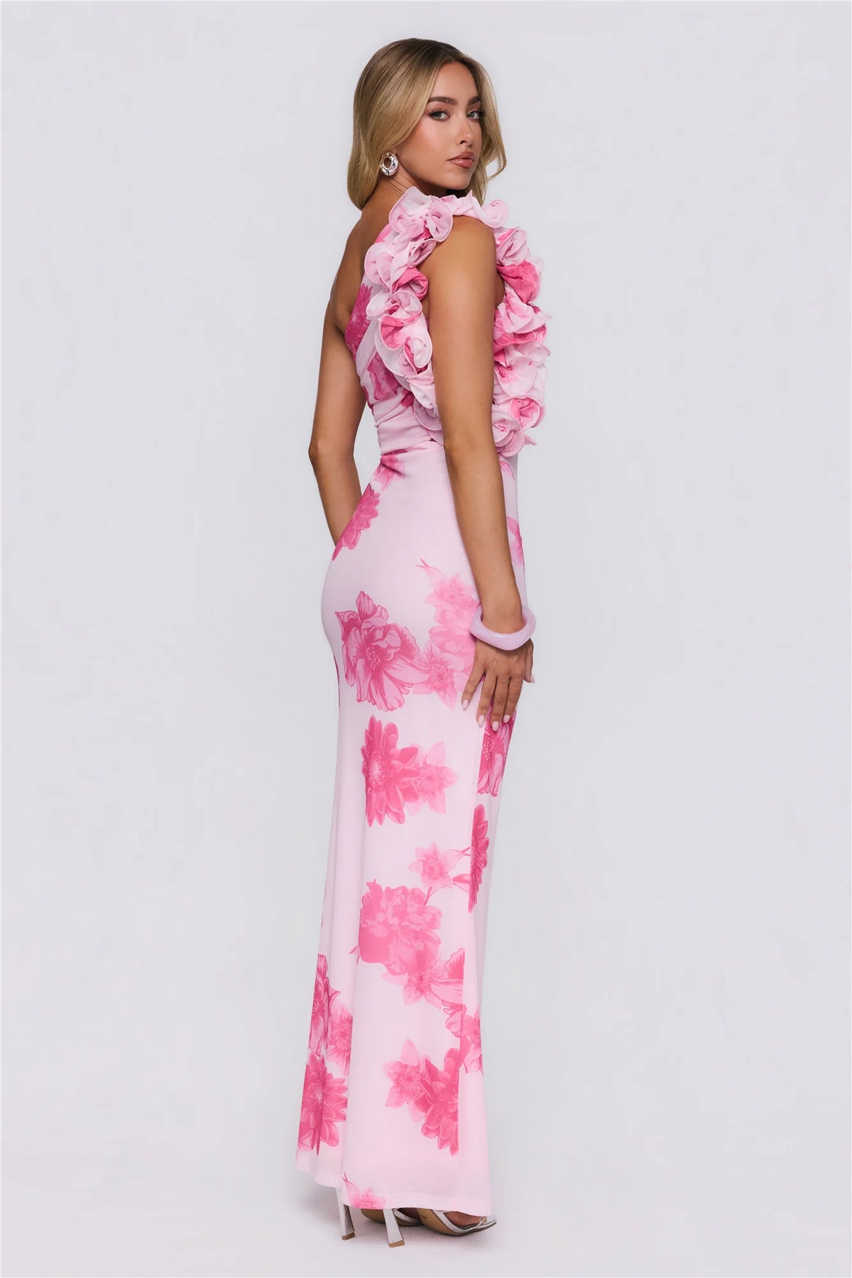 Dream Petals One Shoulder Maxi Dress Blue