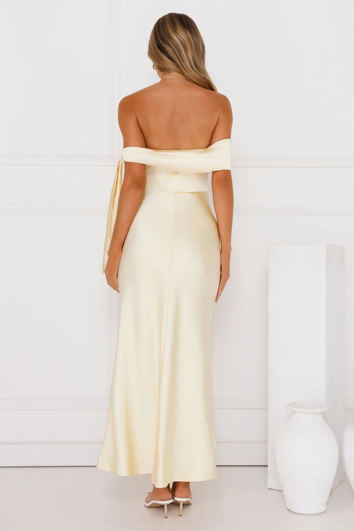 The Hype Off Shoulder Satin Midi Dress Black