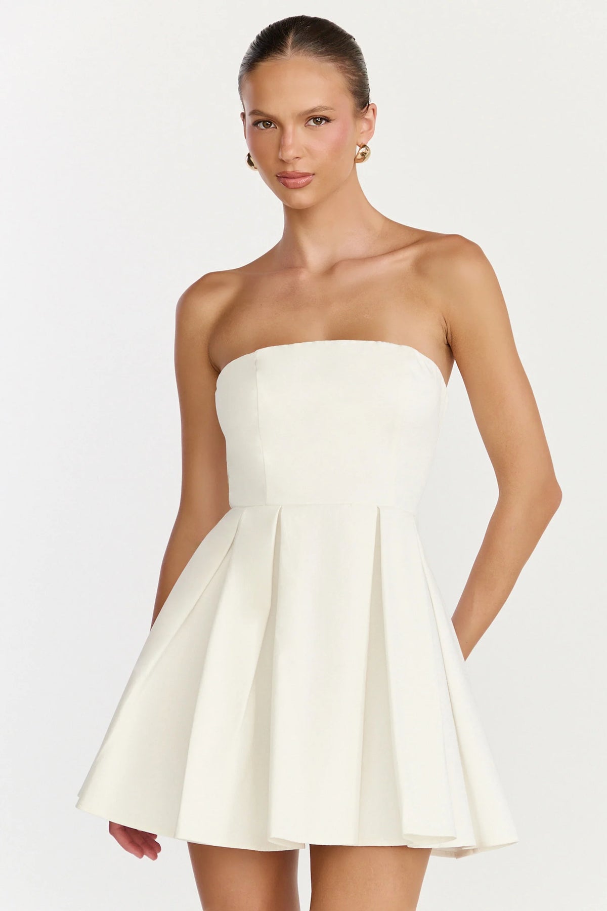Avery Mini Dress - Strapless Fitted Bodice Full Pleated Skirt Dress in Yellow
