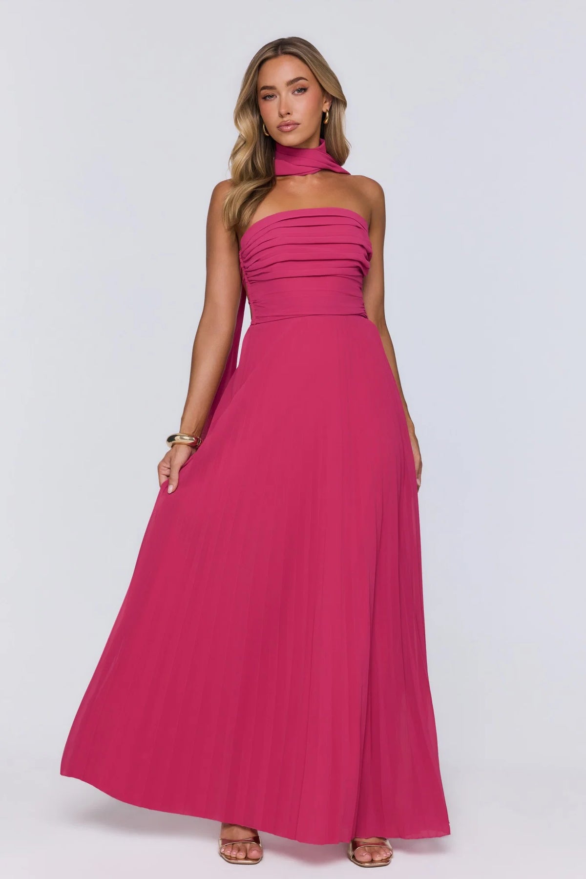 Sugar Babe Strapless Pleated Maxi Dress Blue