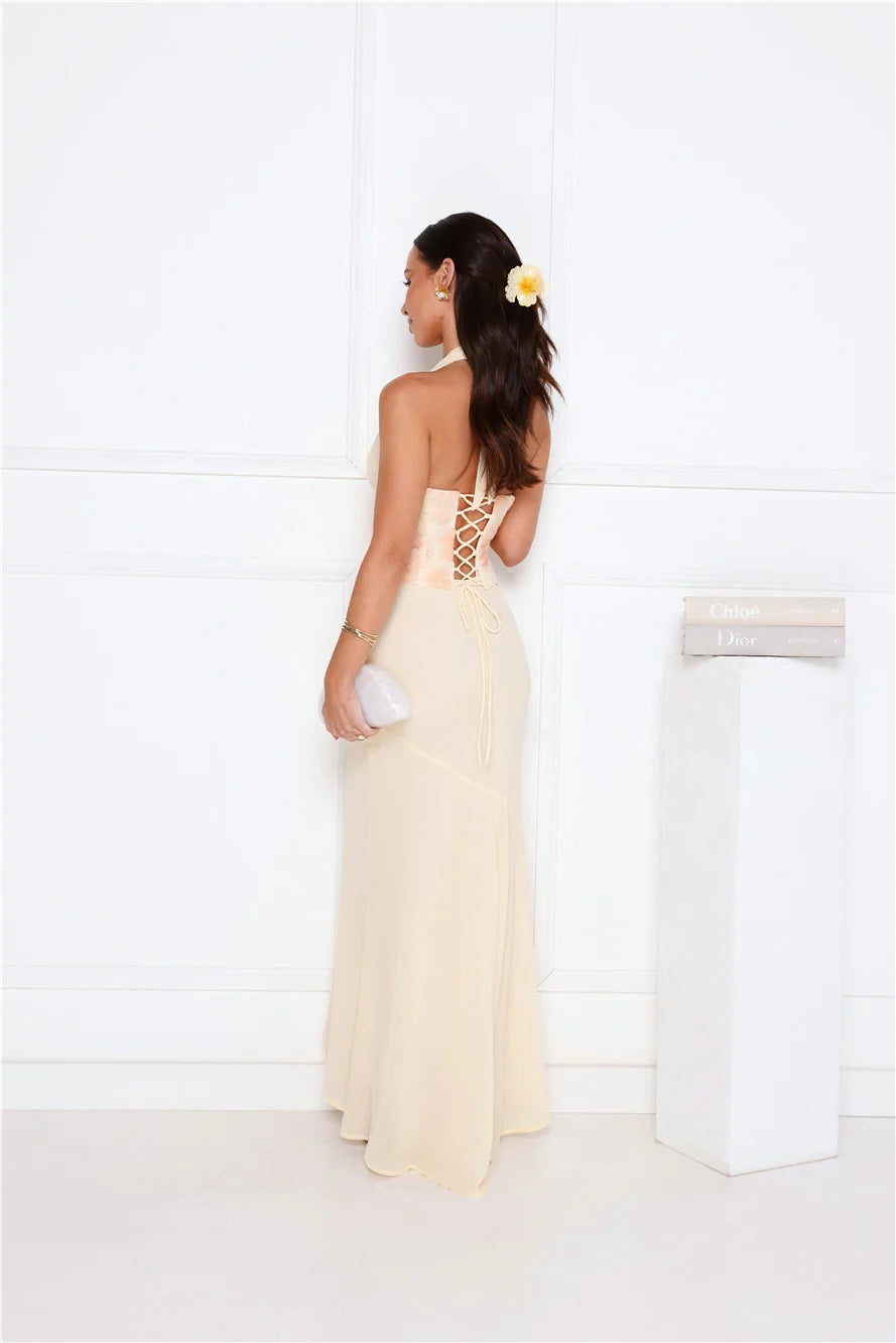 Silver Lining Love Halter Maxi Dress Blue