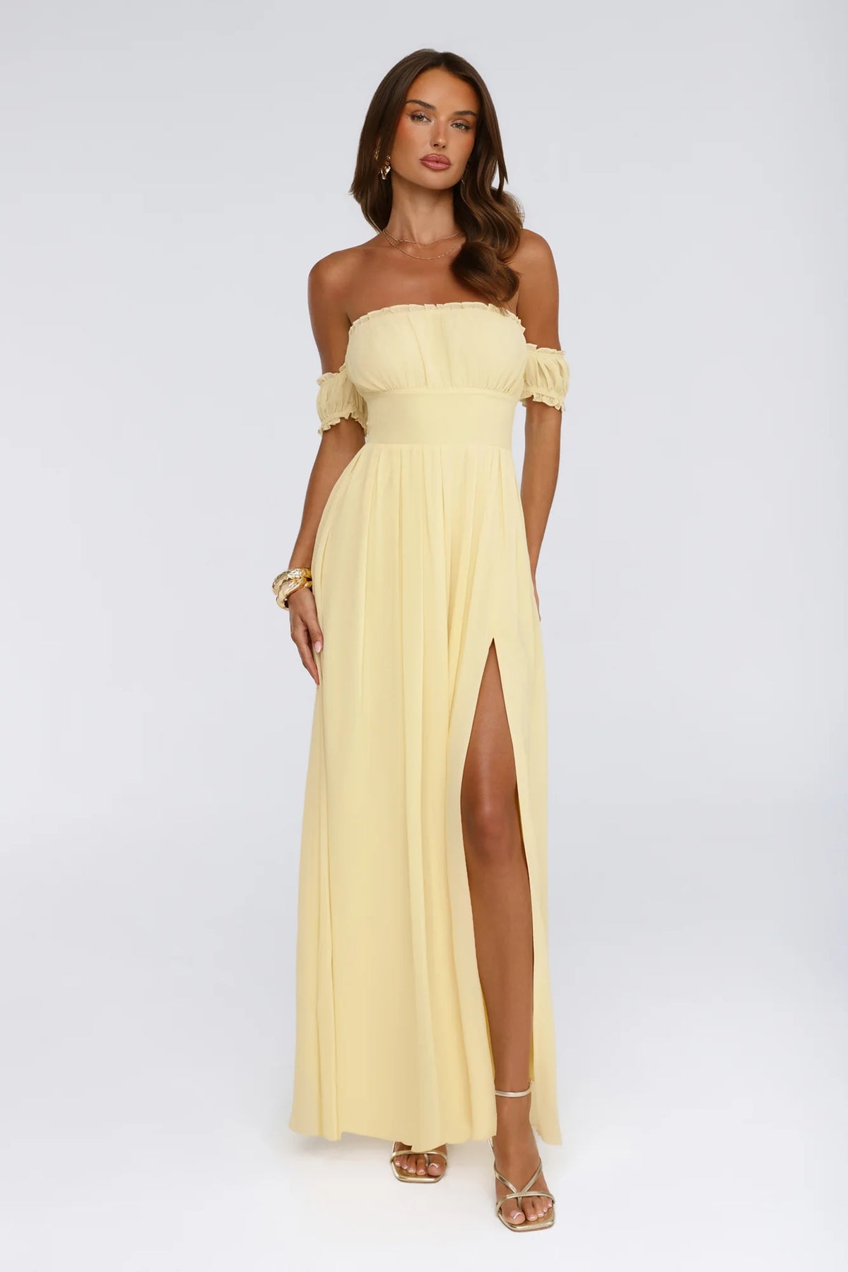 Ocean Aura Off Shoulder Maxi Dress Yellow