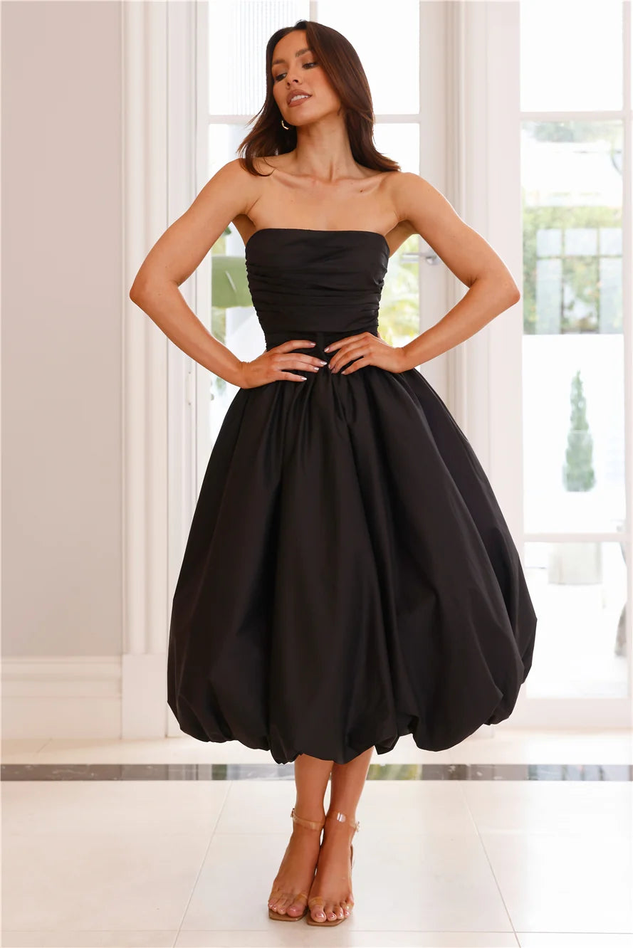 Upon A Cloud Strapless Bubble Midi Dress Pink