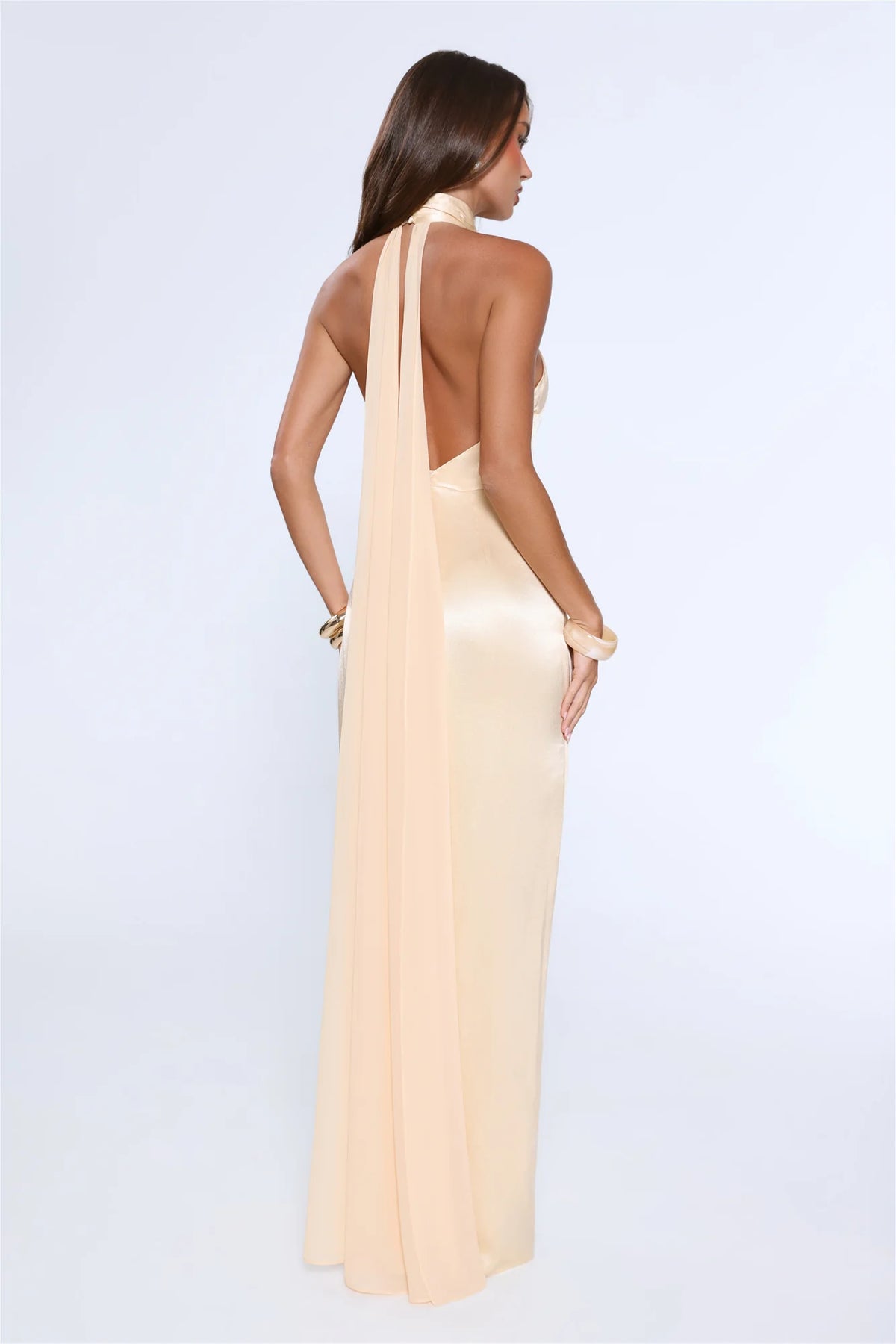 Effortless Luxe Halter Satin Maxi Dress Chocolate