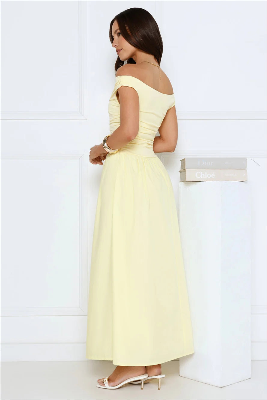 Camellia Charm Off Shoulder Maxi Dress Yellow