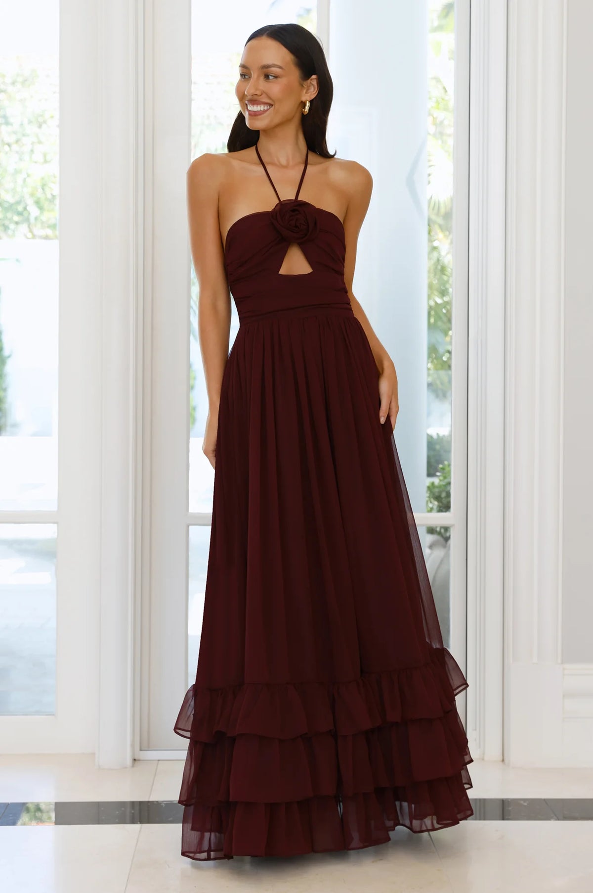 Enchanted Bloom Halter Maxi Dress Blue