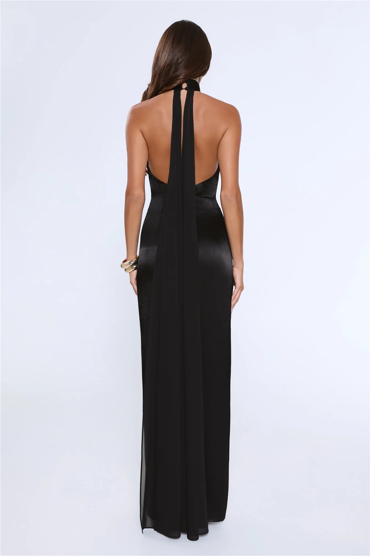 Effortless Luxe Halter Satin Maxi Dress Chocolate
