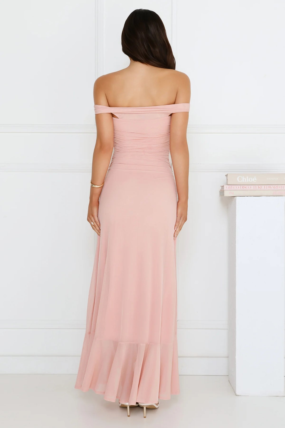 Sprinkle Spark Off Shoulder Mesh Maxi Dress Pink