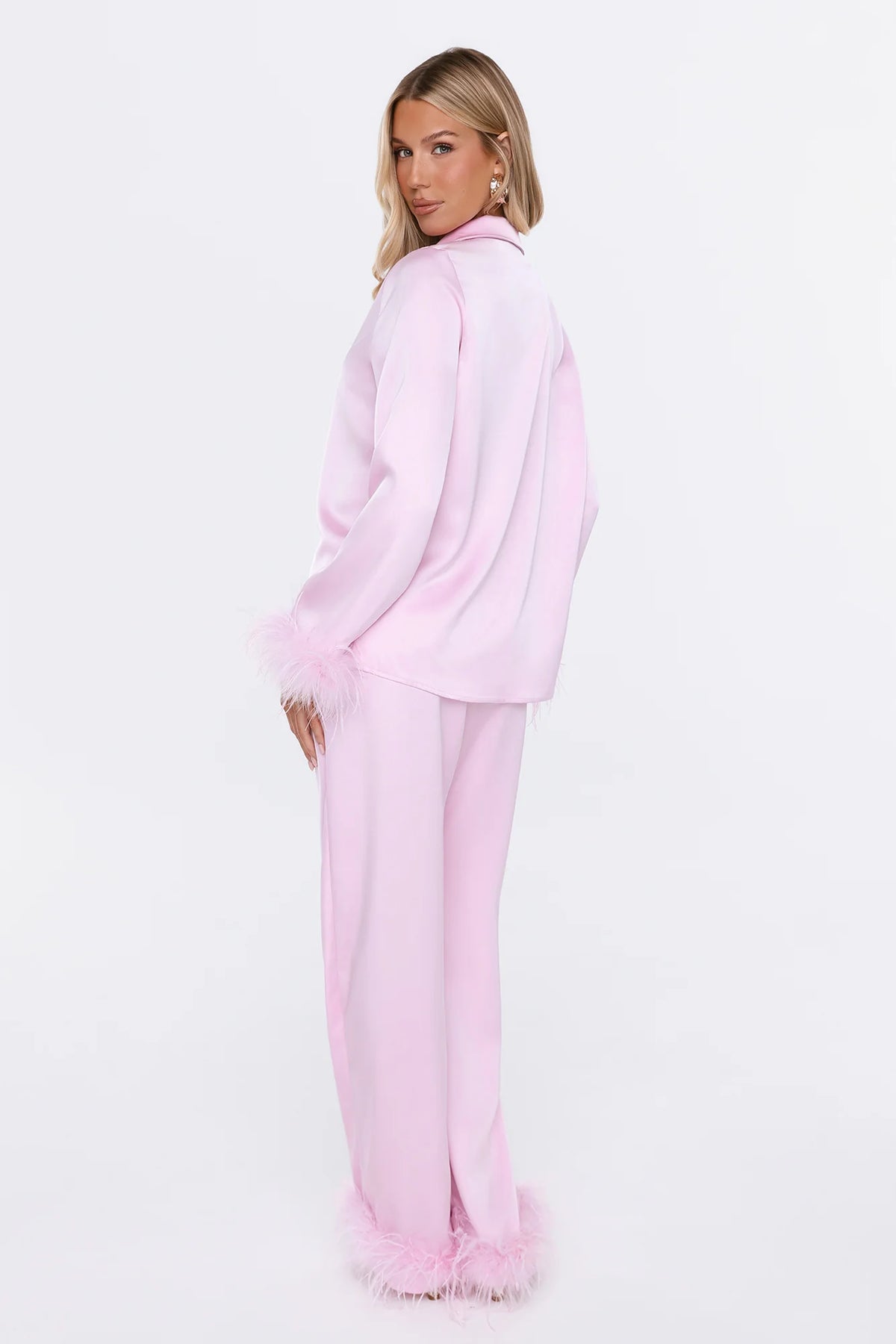Silky Promise Satin Feather Pyjama Pants Light Pink